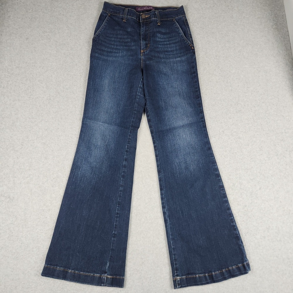 Gloria Vanderbilt Trouser Flare Jeans Womens 4 Blue Denim Whiskered High Waisted